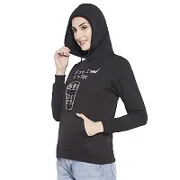 Popster Black Printed Fleece Hoody Regular Fit Long Sleeve Womens Sweatshirt(POP0118500-M)-thumb2