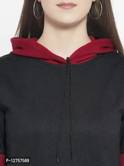 Popster Multi Color Color Block Fleece Hoody Regular Fit Long Sleeve Womens Sweatshirt(POP0118474-XL) Maroon-thumb5