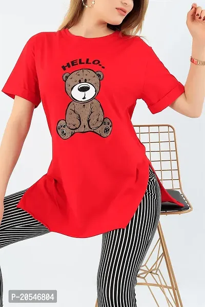 Popster Red Printed Cotton Round Neck Regular Fit Half Sleeve Womens T-Shirt-thumb0