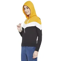 Popster Multi Color Block Cotton Hoody Regular Fit Long Sleeve Womens Sweatshirt(POP0118494-S) Mustard-thumb2