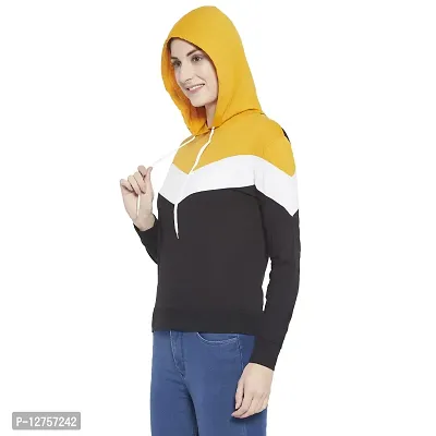 Popster Multi Color Block Cotton Hoody Regular Fit Long Sleeve Womens Sweatshirt(POP0118494-S) Mustard-thumb3