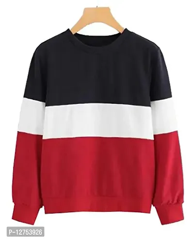 Popster Multi Color Blocked Fleece Round Neck Regular Fit Long Sleeve Womens Sweatshirt | Winter Wear for Women  Girls | for Dailywear, Casual, Office Wear-thumb0