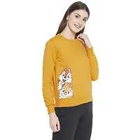 Popster Mustard Printed Fleece Round Neck Regular Fit Long Sleeve Womens Sweatshirt(POP0118469-L)-thumb1