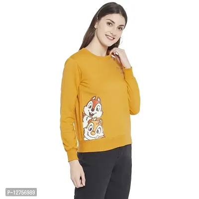 Popster Mustard Printed Fleece Round Neck Regular Fit Long Sleeve Womens Sweatshirt(POP0118469-L)-thumb2