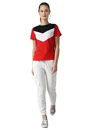 Popster Red & Black Color Block Cotton Round Neck Regular Fit Half Sleeve Womens T-Shirt-thumb4