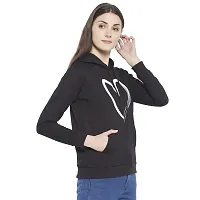 Popster Black Printed Fleece Hoody Regular Fit Long Sleeve Womens Sweatshirt(POP0118491-M)-thumb1