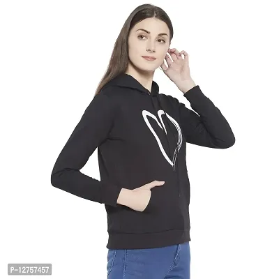 Popster Black Printed Fleece Hoody Regular Fit Long Sleeve Womens Sweatshirt(POP0118491-M)-thumb2