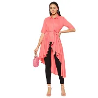 Popster Peach Solid Rayon Collar Regular Fit alf Sleeve Womens Dress-thumb4