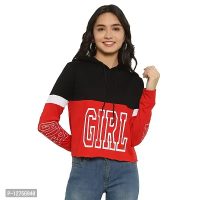 Popster Multi Blocked Cotton Hoody Regular Fit Long Sleeve Womens T-Shirt(POP0118370-RED-XL)-thumb0