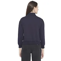 Popster Navy Blue Solid Cotton Turtle Neck Regular Fit Long Sleeve Womens Sweatshirt(POP0118352-S)-thumb3
