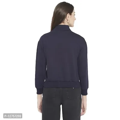 Popster Navy Blue Solid Cotton Turtle Neck Regular Fit Long Sleeve Womens Sweatshirt(POP0118352-S)-thumb4