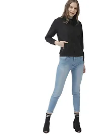 Popster Black Solid Fleece Turtle Neck Regular Fit Long Sleeve Womens Sweatshirt-thumb3