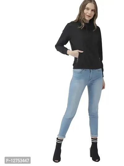 Popster Black Solid Fleece Turtle Neck Regular Fit Long Sleeve Womens Sweatshirt-thumb4