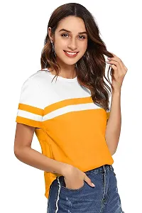 Popster Block Cotton Round Neck Regular Fit Half Sleeve Womens T-Shirt (S) Mustard-thumb1