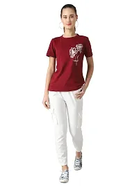 Popster Maroon Solid Cotton Round Neck Regular Fit Half Sleeve Womens T-Shirt (S)-thumb4