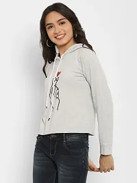 Popster Grey Printed Cotton Hoody Regular Fit Long Sleeve Womens Tshirt(POP0118439-GRY-S)-thumb2