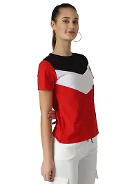 Popster Red & Black Color Block Cotton Round Neck Regular Fit Half Sleeve Womens T-Shirt-thumb3