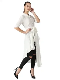 Popster Off White Solid Rayon Blend Shirt Collar Regular Fit Half Sleeve Womens Dress-thumb3