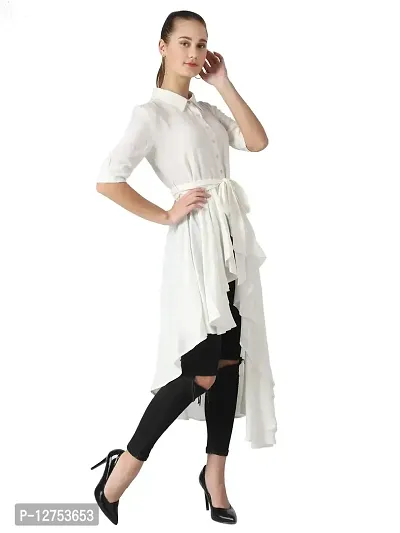 Popster Off White Solid Rayon Blend Shirt Collar Regular Fit Half Sleeve Womens Dress-thumb4