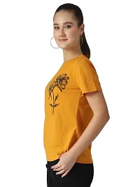 Popster Mustard Solid Cotton Round Neck Regular Fit Half Sleeve Womens T-Shirt-thumb1