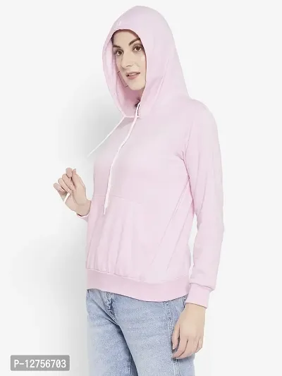 Popster Pink Solid Fleece Hoody Regular Fit Long Sleeve Womens Sweatshirt-thumb3