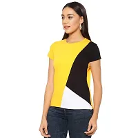 Popster Multi Color Blocked Cotton Round Neck Regular Fit Half Sleeve Womens Tshirt (POP0118392-XL)-thumb2