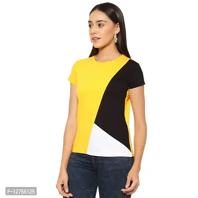Popster Multi Color Blocked Cotton Round Neck Regular Fit Half Sleeve Womens Tshirt (POP0118392-XL)-thumb3