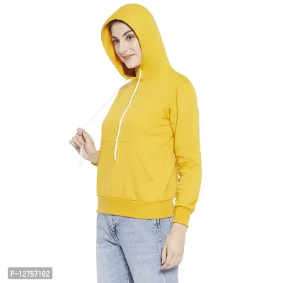 Popster Mustard Solid Fleece Hoody Regular Fit Long Sleeve Womens Sweatshirt(POP0218239-XL)-thumb3