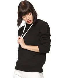 Popster Women's Solid Fleece Hoody Regular Fit Long Sleeve Hooded Neck Sweatshirt (Black, Large )-thumb2