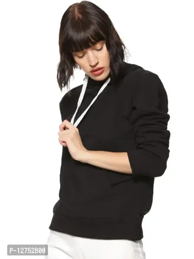 Popster Women's Solid Fleece Hoody Regular Fit Long Sleeve Hooded Neck Sweatshirt (Black, Large )-thumb3
