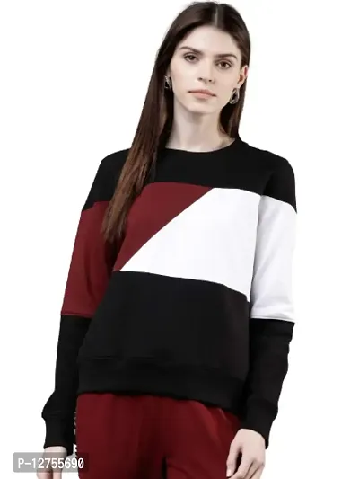 Popster Multi Color Blocked Cotton Round Neck Regular Fit Long Sleeve Womens Sweatshirt-thumb0