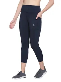 Popster Navy Blue Solid 4 Way Lycra Skinny Womens Yoga Pants-thumb2