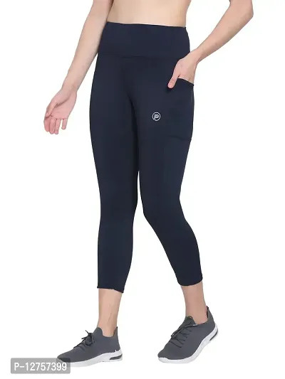 Popster Navy Blue Solid 4 Way Lycra Skinny Womens Yoga Pants-thumb3