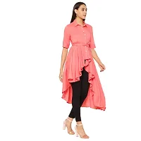 Popster Peach Solid Rayon Collar Regular Fit alf Sleeve Womens Dress-thumb2