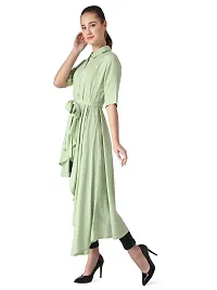 Popster Pista Green Solid Rayon Collar Regular Fit Half Sleeve Womens Dress-thumb1