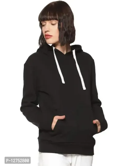 Popster Women's Solid Fleece Hoody Regular Fit Long Sleeve Hooded Neck Sweatshirt (Black, Large )-thumb0