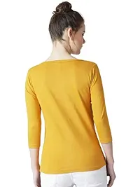 Popster Mustard Solid Cotton Round Neck Slim Fit 3/4 Sleeve Womens T-Shirt-thumb1