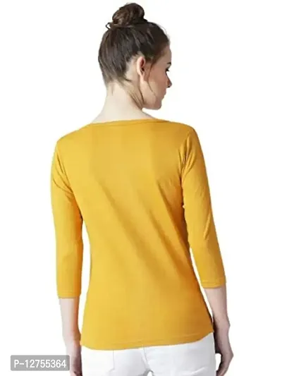 Popster Mustard Solid Cotton Round Neck Slim Fit 3/4 Sleeve Womens T-Shirt-thumb2