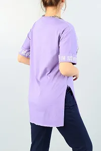 Lavender Printed Cotton Round Neck Loose fit Half Sleeve Womens T-Shirt-thumb1