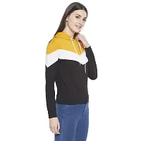 Popster Multi Color Block Cotton Hoody Regular Fit Long Sleeve Womens Sweatshirt(POP0118494-S) Mustard-thumb1