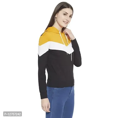 Popster Multi Color Block Cotton Hoody Regular Fit Long Sleeve Womens Sweatshirt(POP0118494-S) Mustard-thumb2