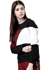 Popster Multi Color Blocked Cotton Round Neck Regular Fit Long Sleeve Womens Sweatshirt-thumb2