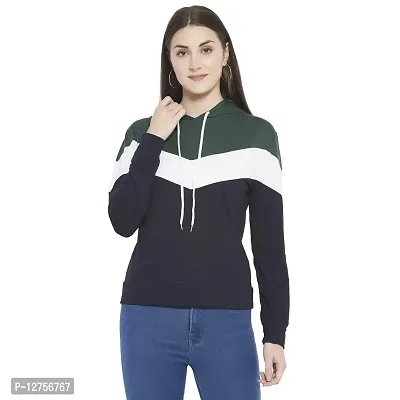 Popster Multi Color Block Cotton Hoody Regular Fit Long Sleeve Womens Sweatshirt(POP0118498-XL) Green