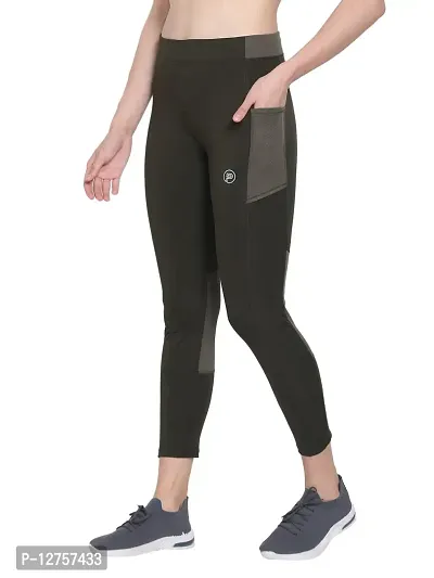 Popster Olive Color Block 4 Way Lycra Skinny Womens Yoga Pants-thumb3