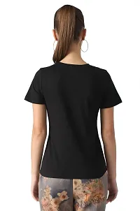 Popster Black & Mustard Color Block Cotton Round Neck Regular Fit Half Sleeve Womens T-Shirt-thumb2