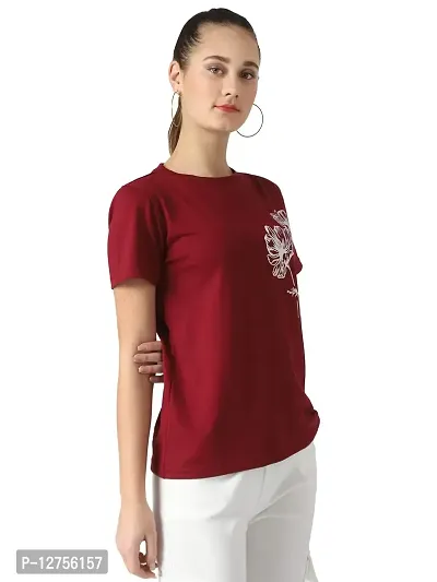 Popster Maroon Solid Cotton Round Neck Regular Fit Half Sleeve Womens T-Shirt (S)-thumb4