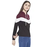Popster Multi Color Block Cotton Hoody Regular Fit Long Sleeve Womens Sweatshirt(POP0118495-L) Maroon-thumb1