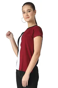 Popster Maroon & Black Color Blocked Cotton Round Neck Regular Fit Half Sleeve Womens T-Shirt(POP0720279-XL)-thumb1