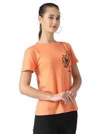 Popster Peach Solid Cotton Round Neck Regular Fit Half Sleeve Womens T-Shirt-thumb3