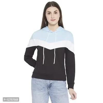 Popster Multi Color Block Cotton Hoody Regular Fit Long Sleeve Womens Sweatshirt(POP0118497-S) Sky Blue